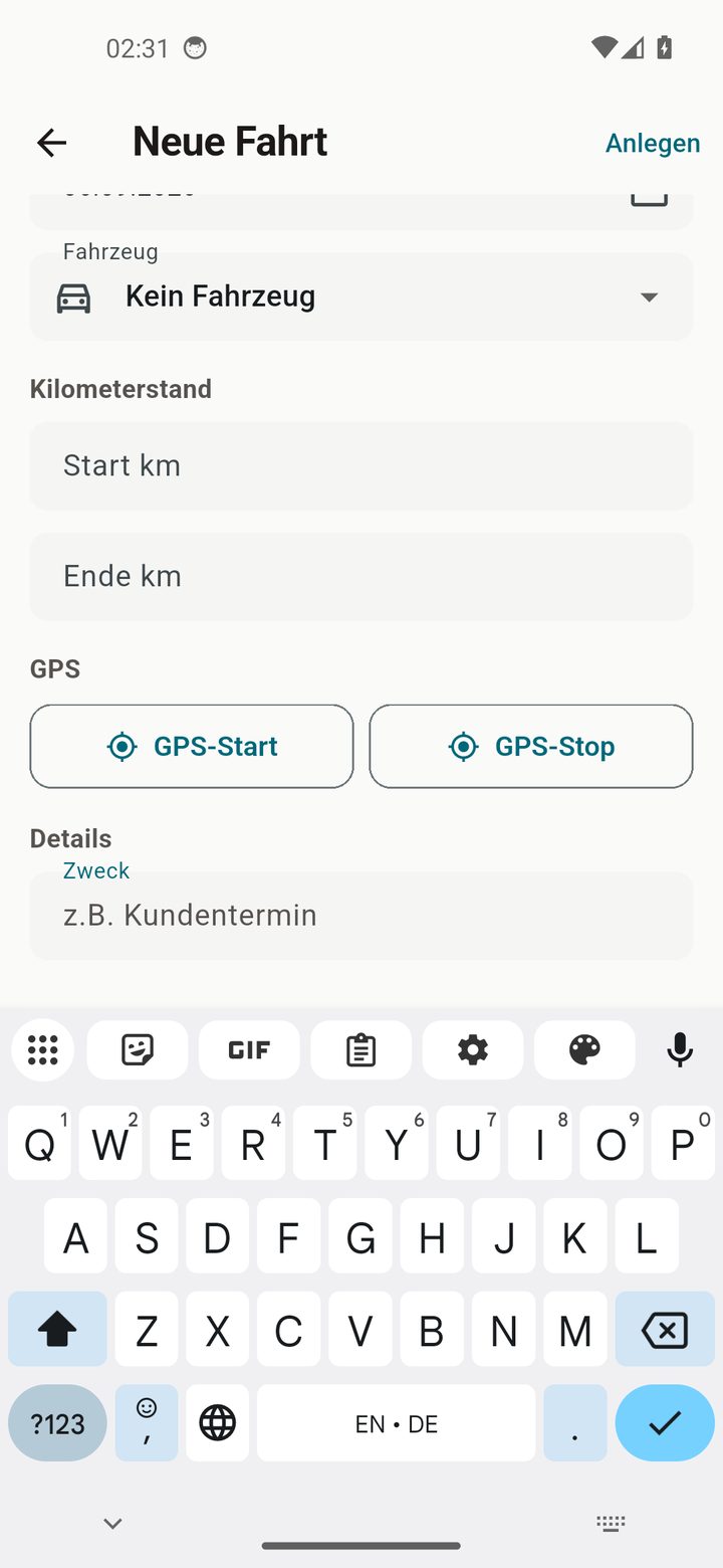 Fahrt erfassen