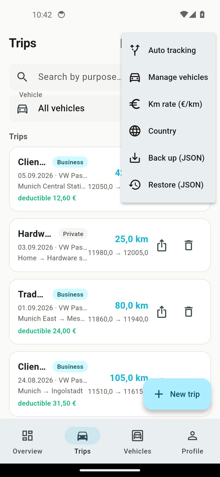 Export menu
