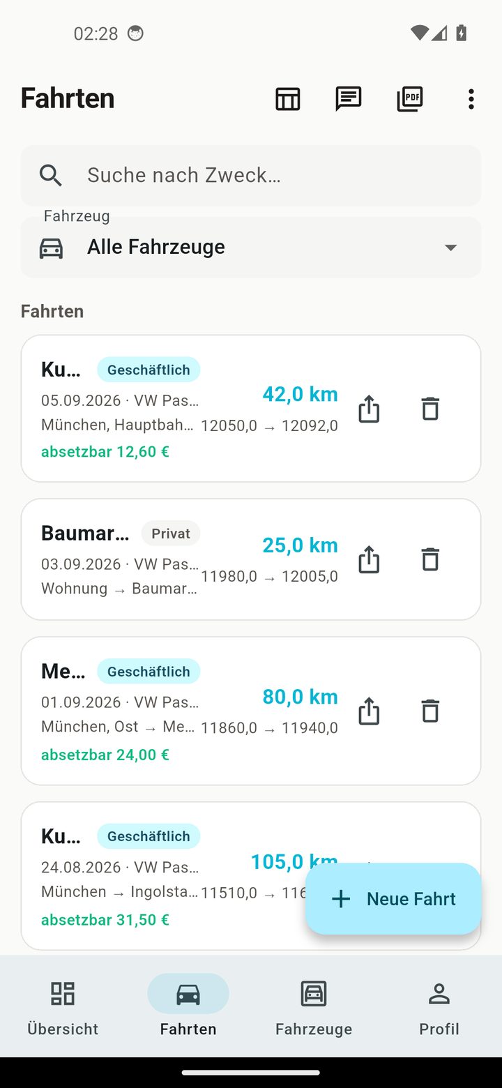 Fahrten-Liste