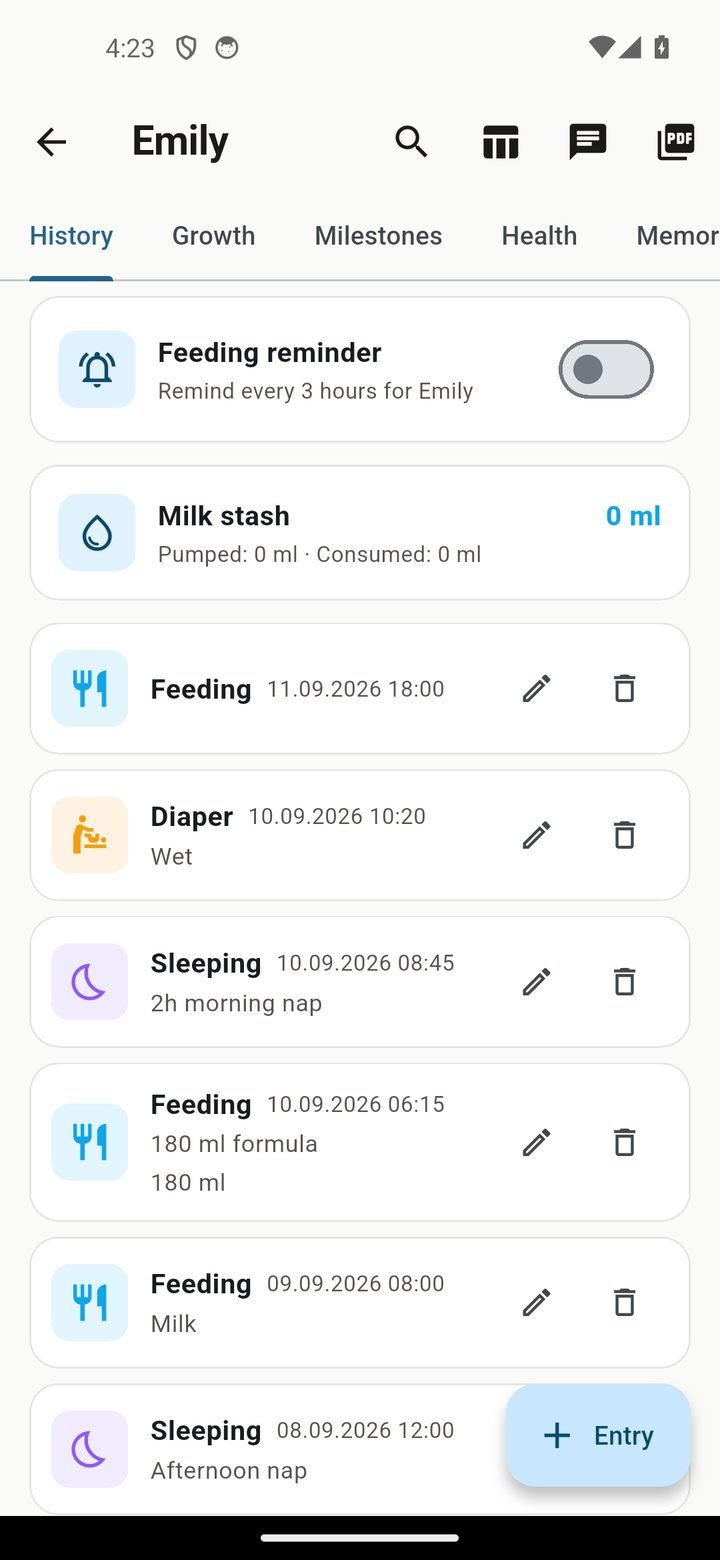 Baby profile & reminders