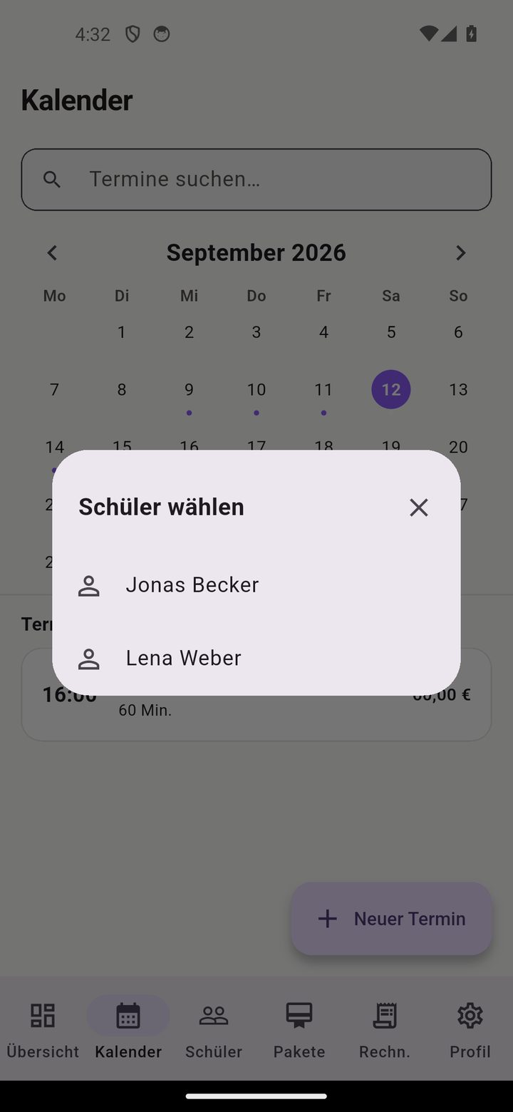 Neue Lektion mit Erinnerung