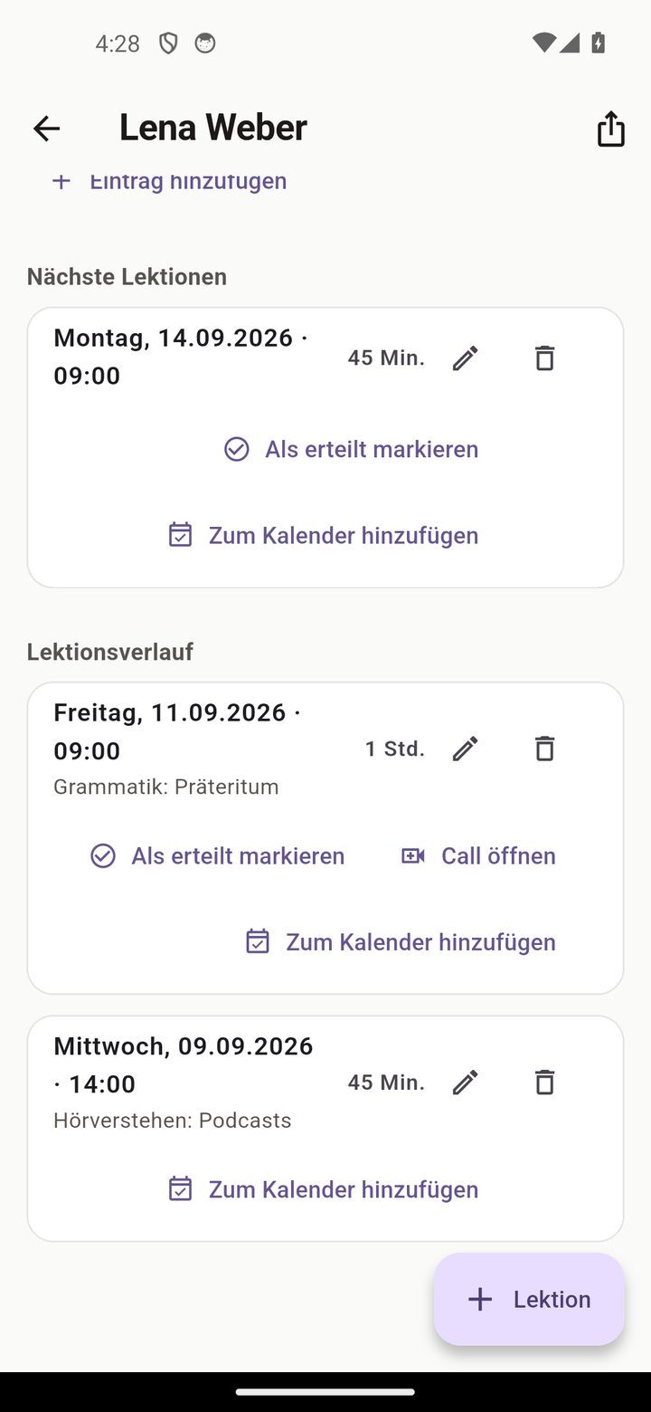 Fortschritt & Lektionen