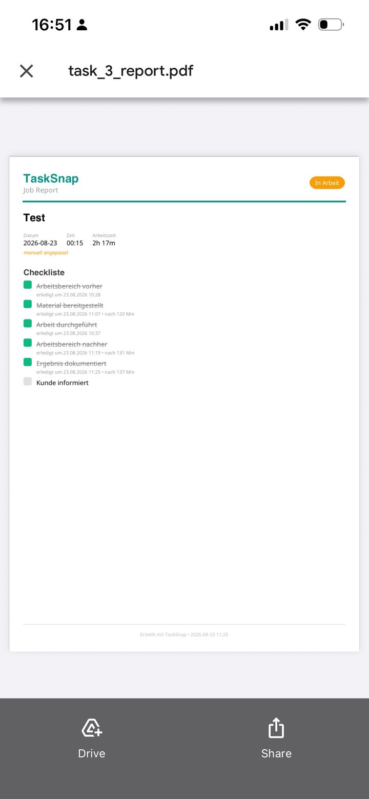 TaskSnap checklist steps with photos attached